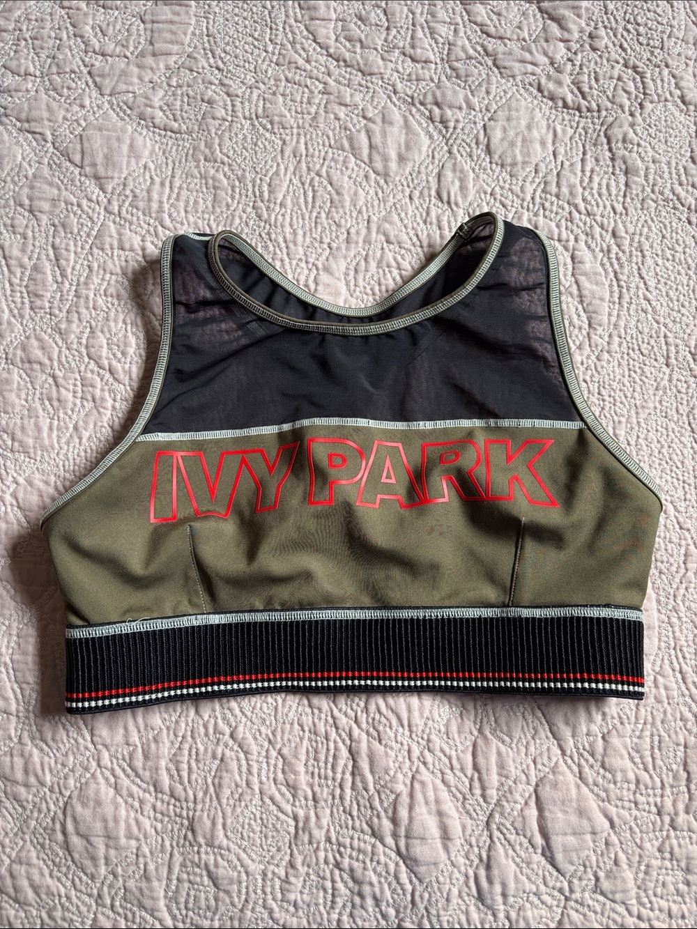 IVY PARK Olive, Black & Red Logo Athletic Crop Bra